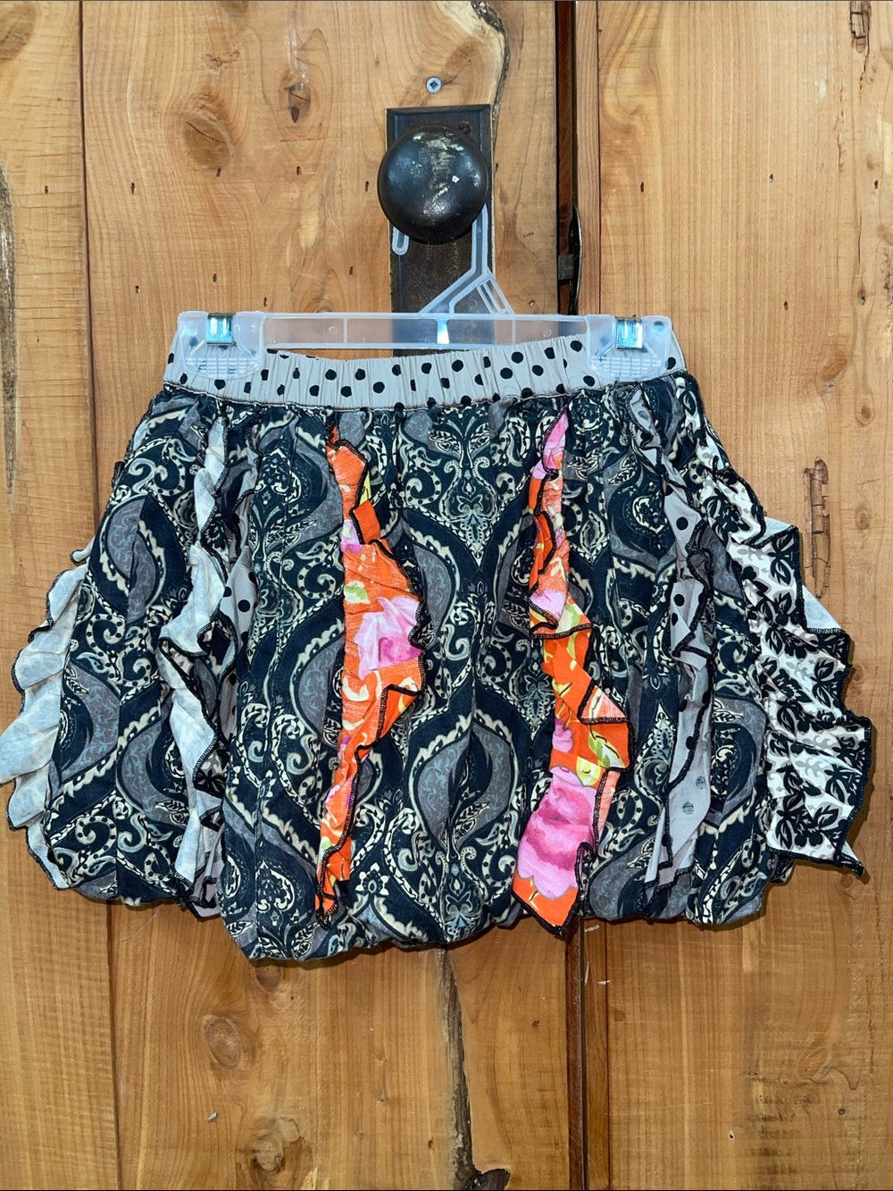 Mustard Pie Black Paisley Bubble Mini Skirt with Orange & Pink Accents